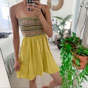 🪴$5/25🪴 Xhilaration Yellow Southwestern Print Strapless Zip Babydoll Dress Small